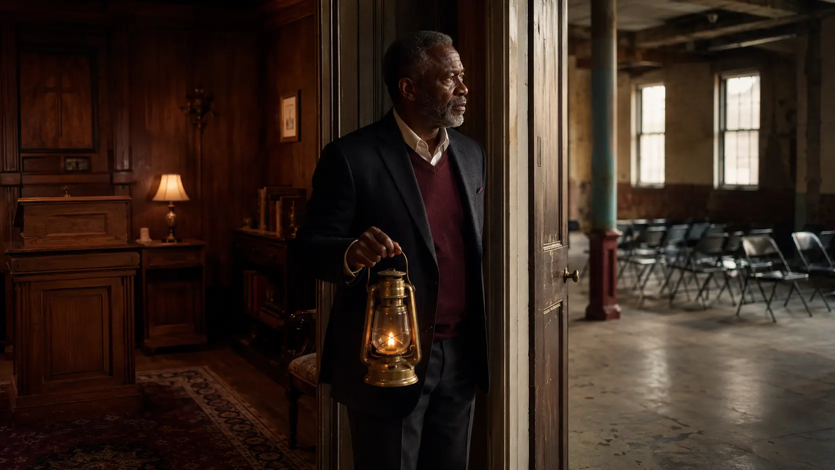 A seasoned minister carrying the same lantern from an intimate study into a new gathering place