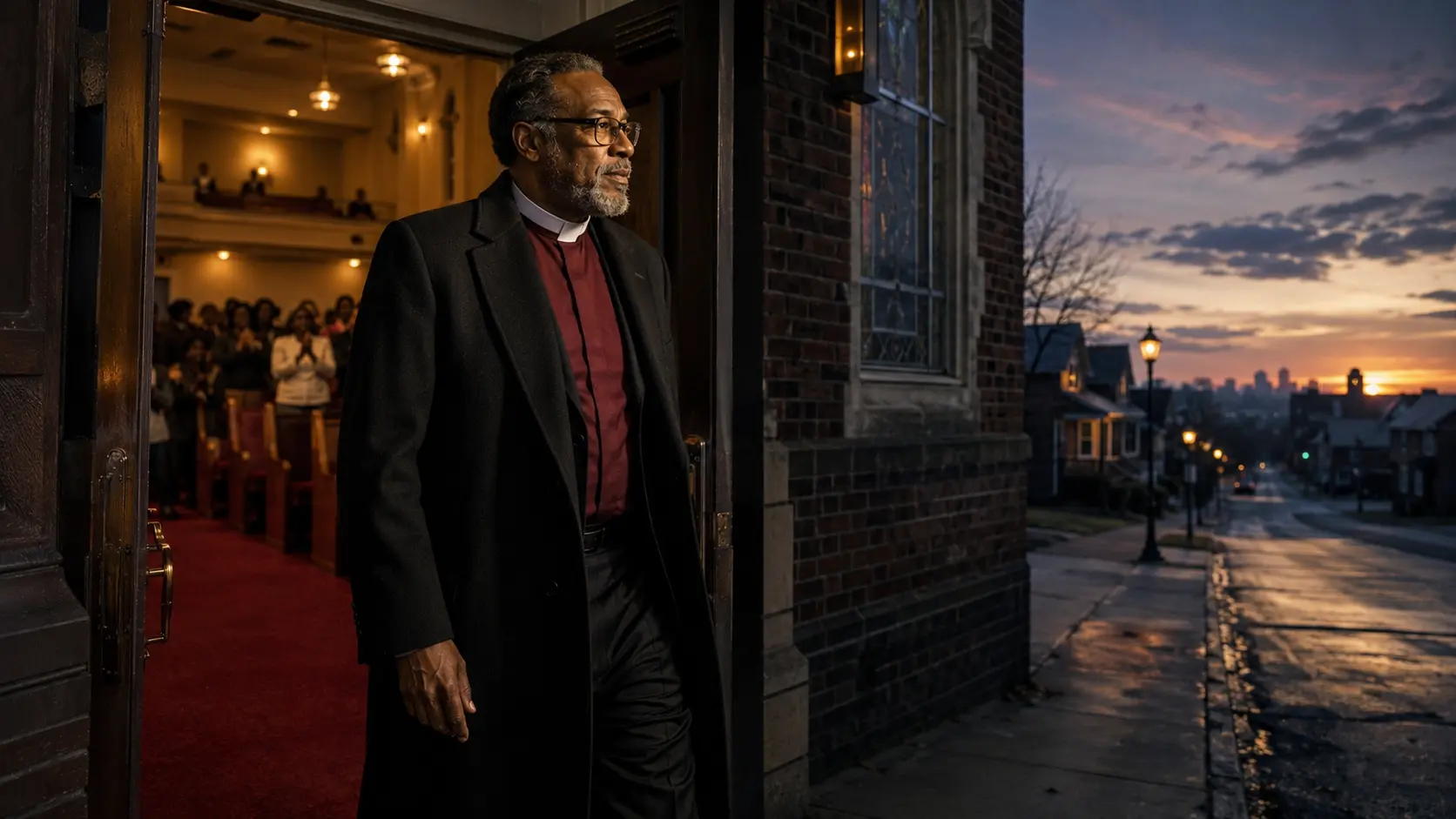 A respected preacher leaving a full church toward the next neighborhood assignment